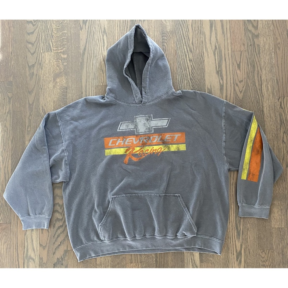 Chevrolet Chevy Racing Graphic Pullover Hoodie Sweatshirt Grey Soft Size S/M